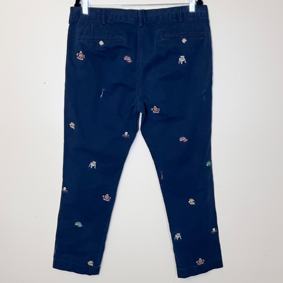 Polo Ralph Lauren Embroidered Allover Bulldog Skull Slim Chino Pants - Men's 36 - Picture 3 of 12
